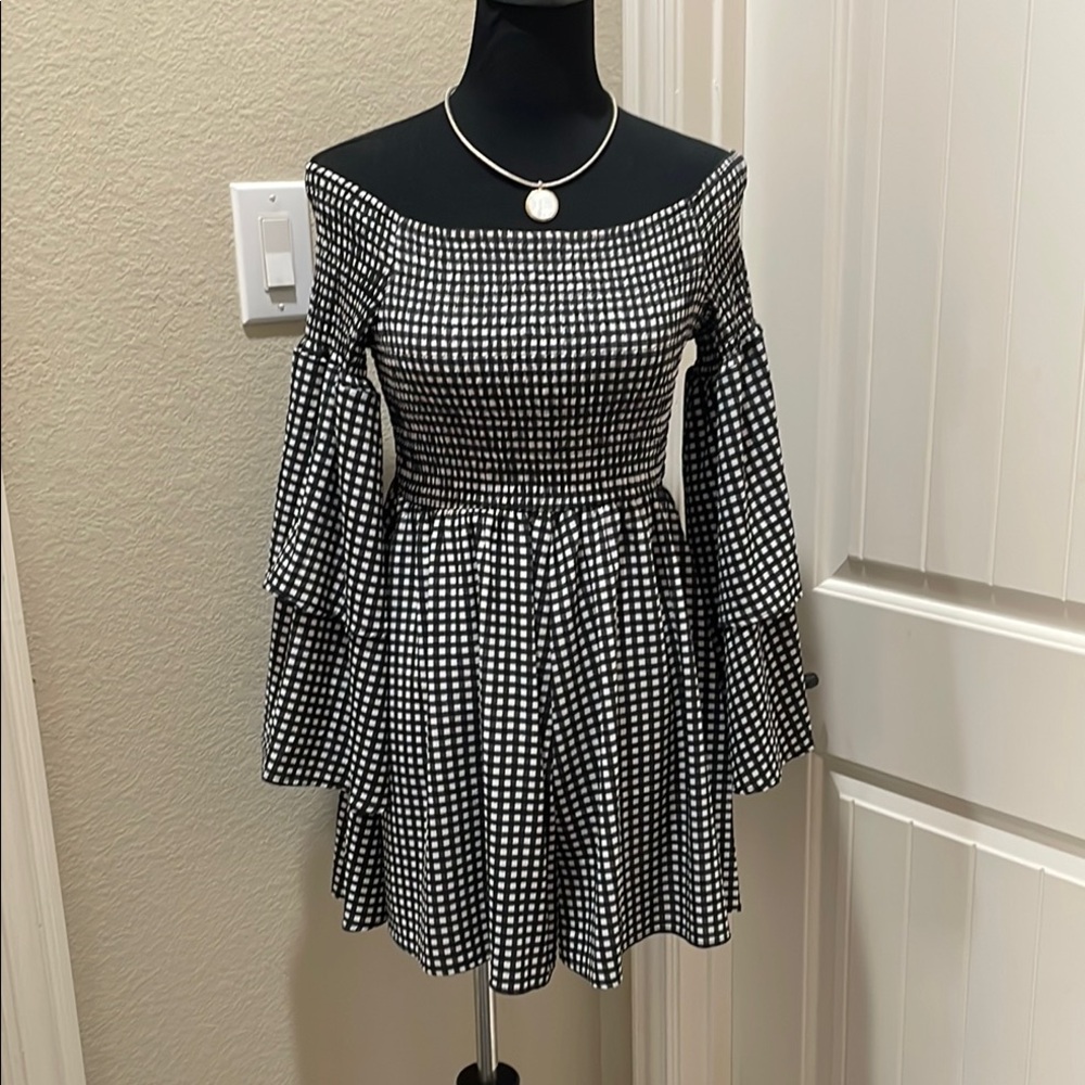 Elegant Black and White Checkered Dress